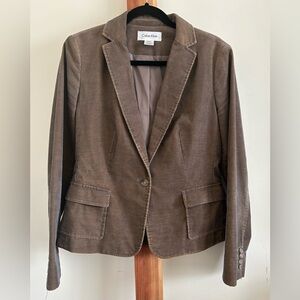Calvin Klein Women's Tan Corduroy Blazer Single Breasted Jacket Size 8